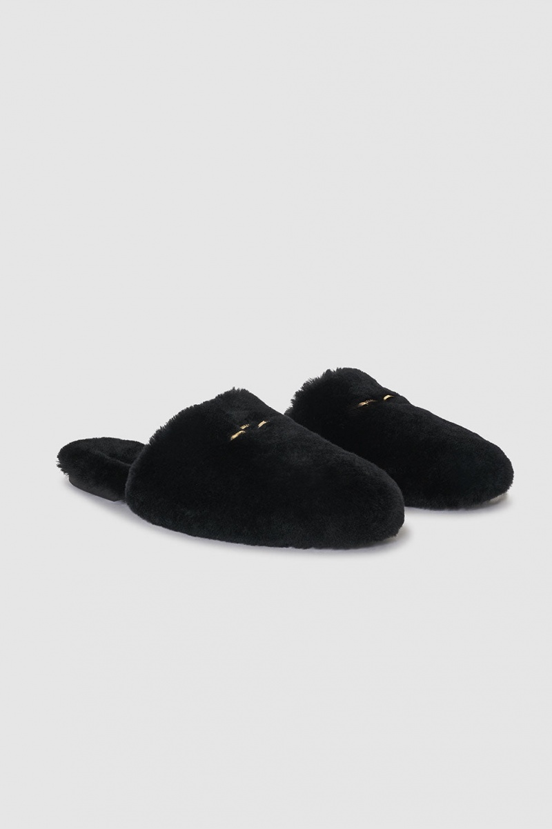 Mules Anine Bing Shearling Noir Femme | NBM-4238400